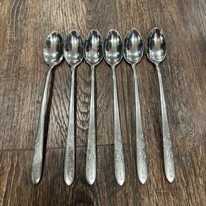 Vintage Wood Dale Stainless Long Tea Spoons Set Of 6 Floral Flatware Cottagecore